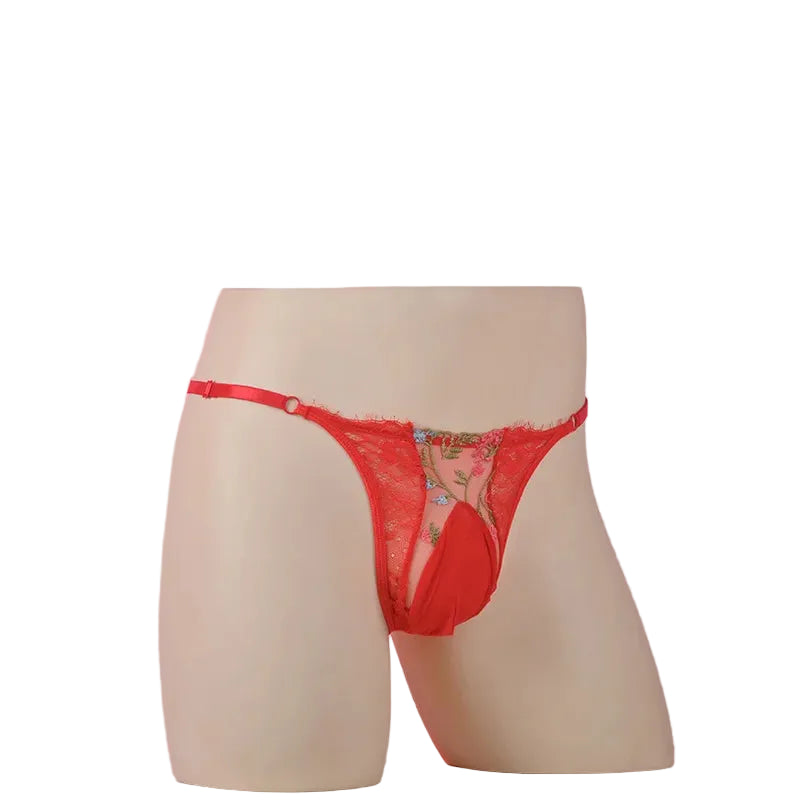 "Sissy Rynlee" Lace Embroidery Sheer Mesh Bikini Briefs — Feminine Crossdress Lingerie Panties