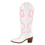 Load image into Gallery viewer, White Pointed Toe Pink Bow Knee High Western Boots
