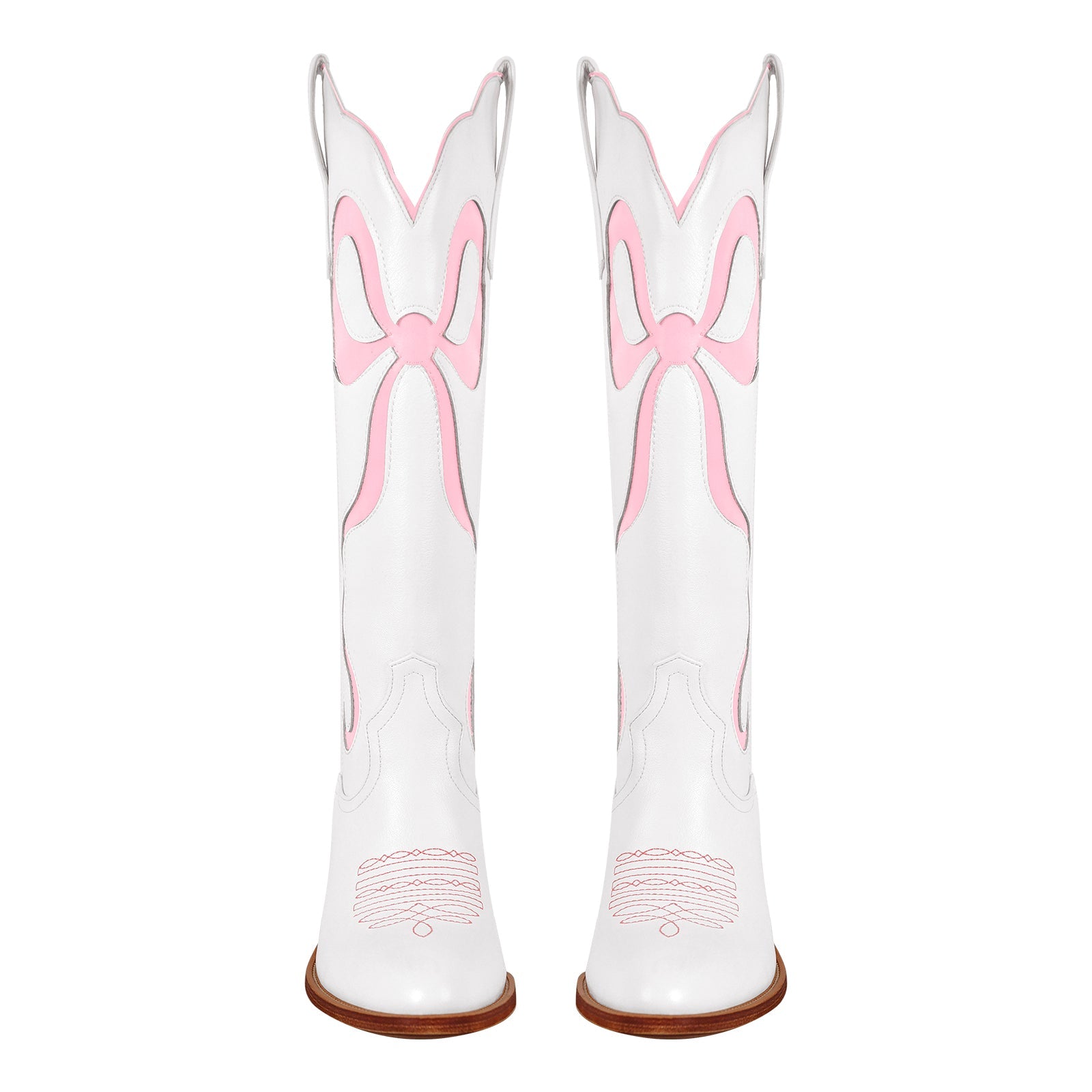 White Pointed Toe Pink Bow Knee High Western Boots