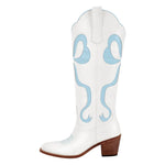 Load image into Gallery viewer, White Pointed Toe Pink Bow Knee High Western Boots
