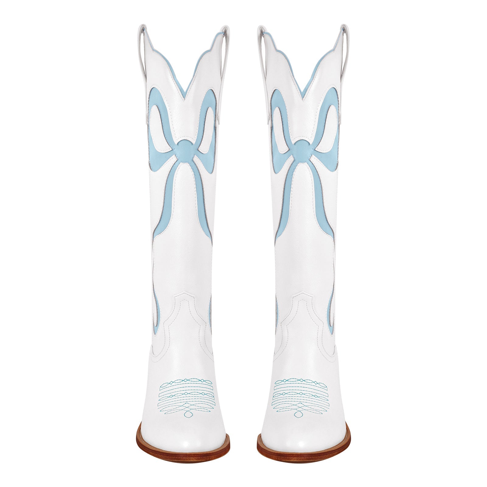 White Pointed Toe Pink Bow Knee High Western Boots