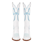 Load image into Gallery viewer, White Pointed Toe Pink Bow Knee High Western Boots
