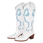 Load image into Gallery viewer, White Pointed Toe Pink Bow Knee High Western Boots
