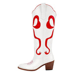 Load image into Gallery viewer, White Pointed Toe Pink Bow Knee High Western Boots
