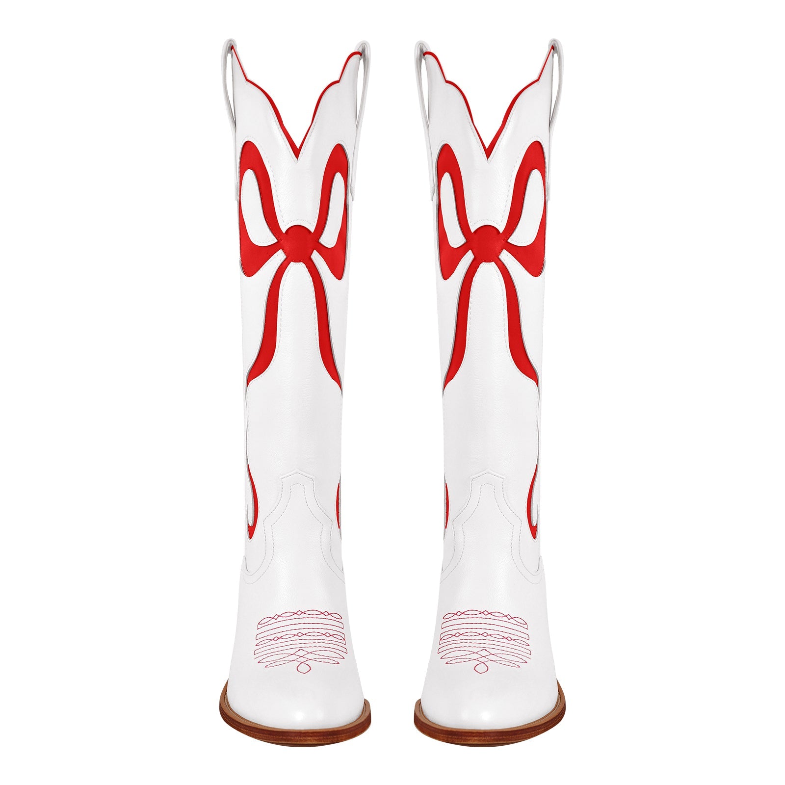 White Pointed Toe Pink Bow Knee High Western Boots