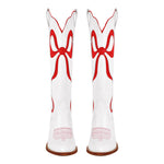 Load image into Gallery viewer, White Pointed Toe Pink Bow Knee High Western Boots
