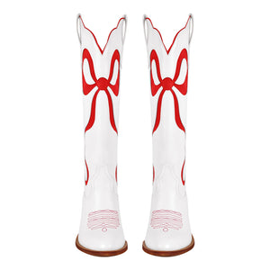 White Pointed Toe Pink Bow Knee High Western Boots