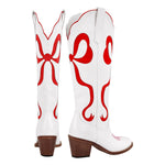 Load image into Gallery viewer, White Pointed Toe Pink Bow Knee High Western Boots
