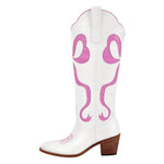 Load image into Gallery viewer, White Pointed Toe Pink Bow Knee High Western Boots
