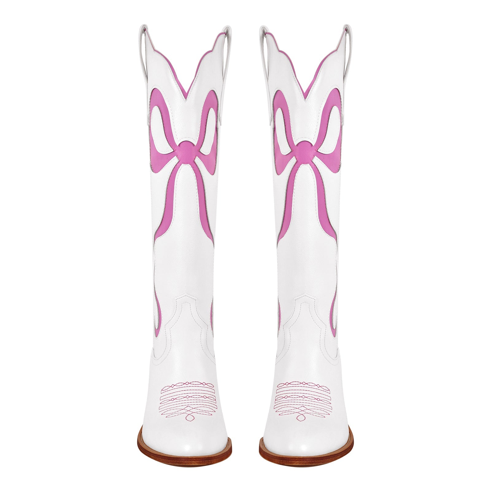 White Pointed Toe Pink Bow Knee High Western Boots