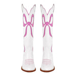 Load image into Gallery viewer, White Pointed Toe Pink Bow Knee High Western Boots
