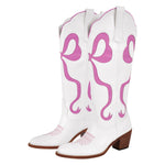 Load image into Gallery viewer, White Pointed Toe Pink Bow Knee High Western Boots
