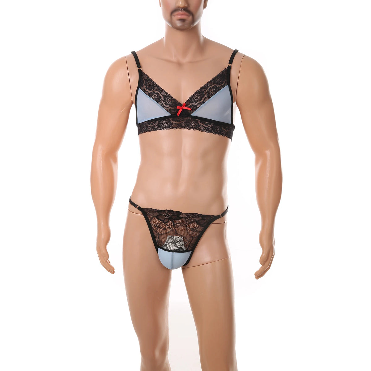 Sheer Lace Bralette & Thong Set — Mesh Lingerie for Crossdressers, Femboys & Drag