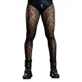 Midnight Leopard Mesh Pantyhose for Men | Black Stretch Tights