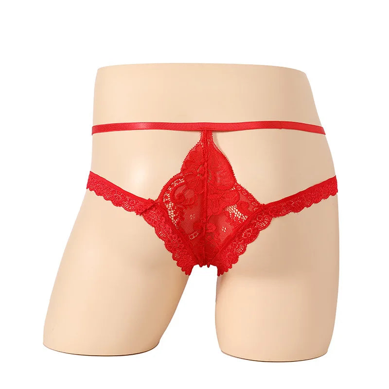 Lace Pouch Panties for Men — Floral See-Through Bikini Briefs