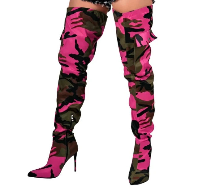 "Sissy Daisy" Camouflage Over The Knee Boots