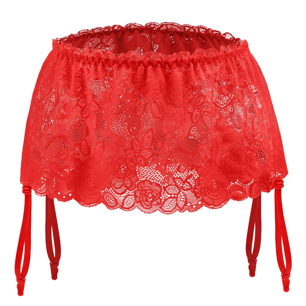 Sissy Skirted Lace Panties with Garter Belt — Sheer Mesh Femboy Bikini Underwear
