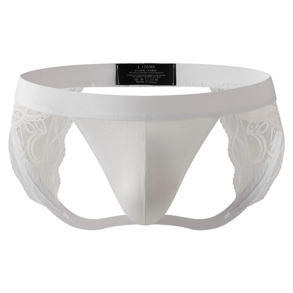Lace Open-Back Jockstrap Panties with Contour Pouch