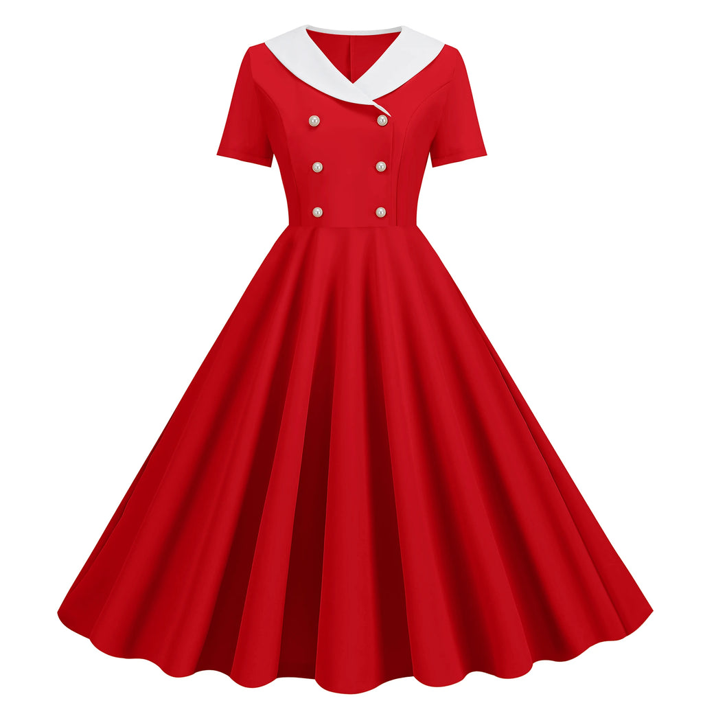 Vintage 50s A-Line Midi Dress — Peter Pan Collar, Fit & Flare Sundress