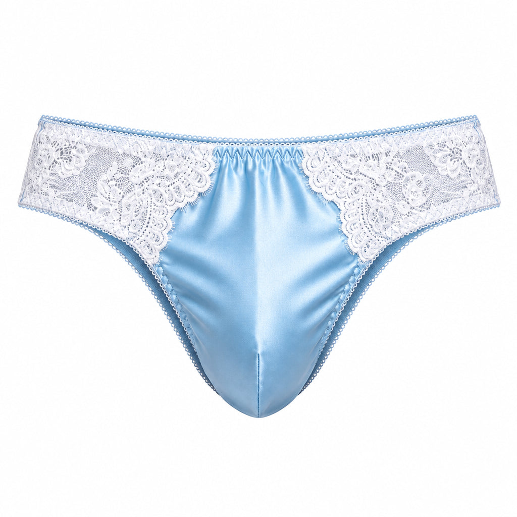 Shiny Lace Mid-Waist Briefs with Soft Pouch
