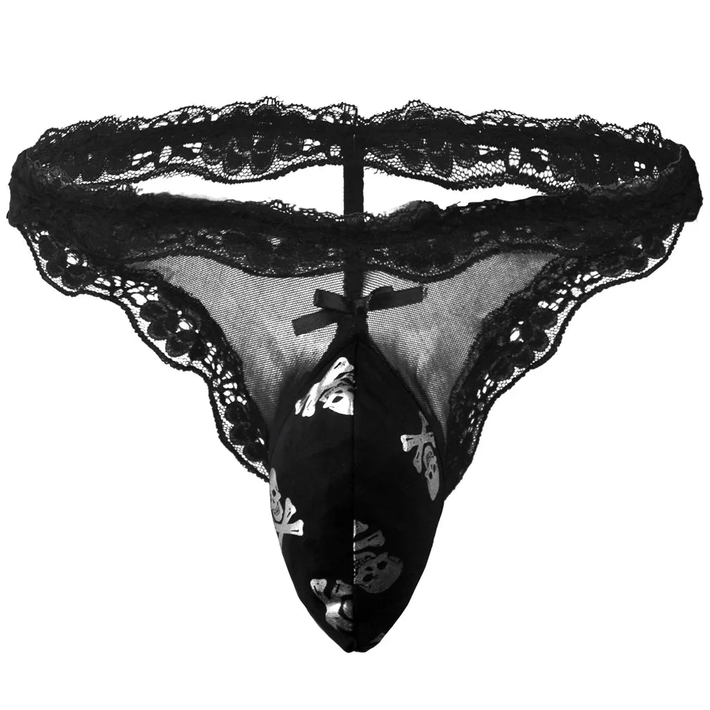 Lace Print Sissy Thong — Men's Crossdress G-String Lingerie