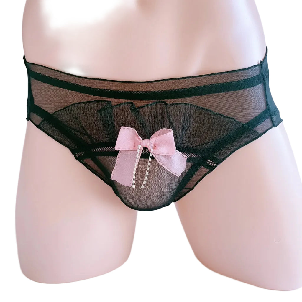 "Sissy Kyomi" Bow Ruffle Briefs — Mesh See-Through Lolita Panties for Men