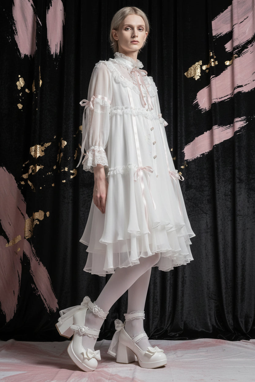 Sissy Mary Janes — Lolita Bow Pumps in Blush & Beige