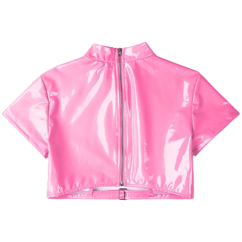 Patent Leather Cut Out Crop Top