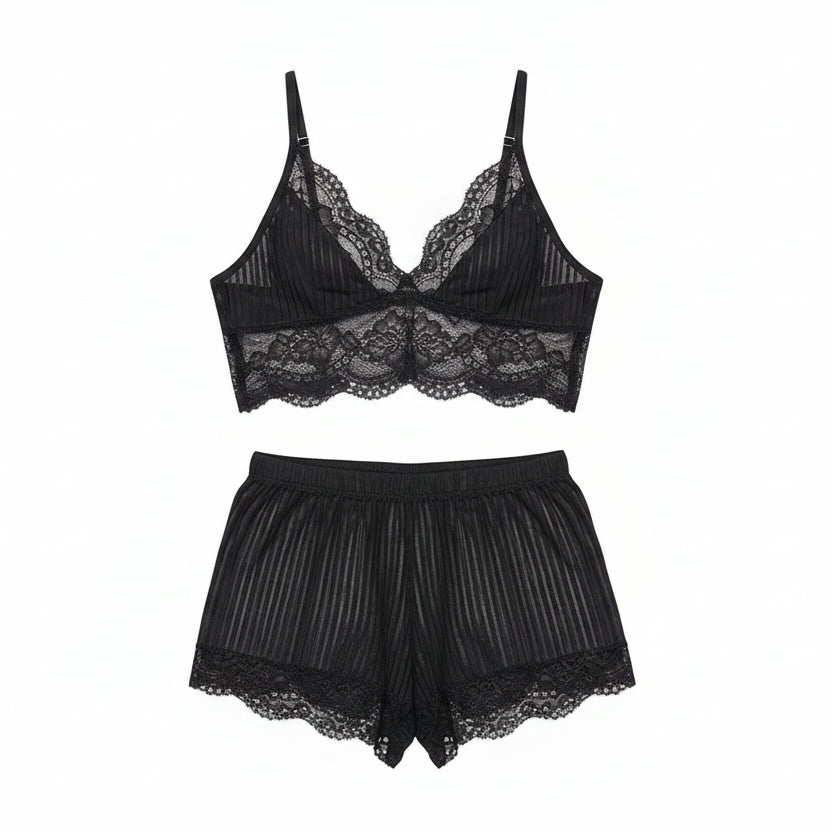 "Sissy Allison" Sheer Striped Lace Lingerie Set – Bra & Panties for Crossdressers