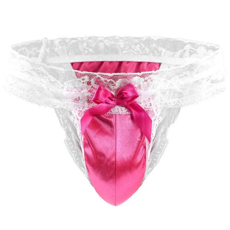 Satin & Lace Sissy Pouch Panties — G-String Thong for Crossdressers & Maid Cosplay