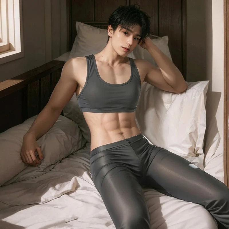 Shiny Pants Crop Tops Set