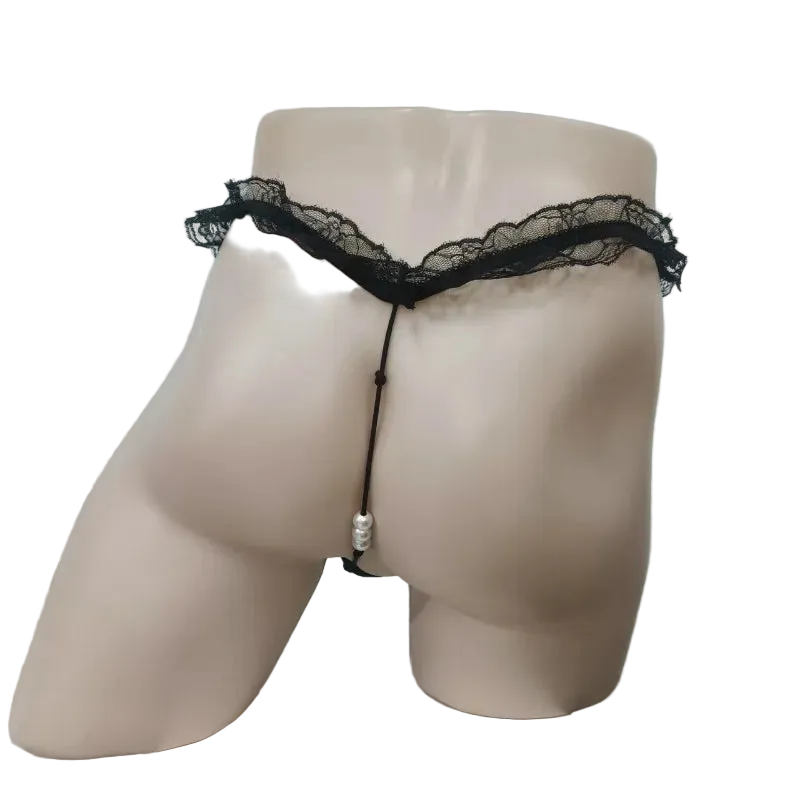 Pearl Massage Thong — Lace G-String for Femboys & Crossdressers