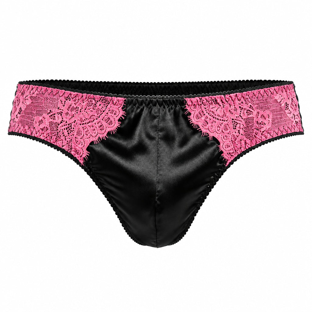 Shiny Lace Mid-Waist Briefs with Soft Pouch