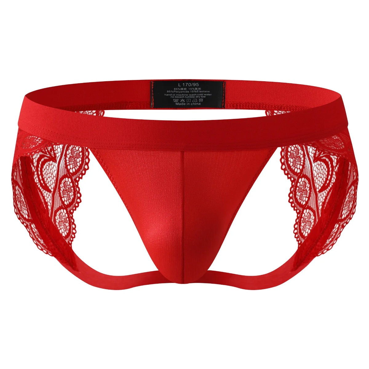 Lace Open-Back Jockstrap Panties with Contour Pouch