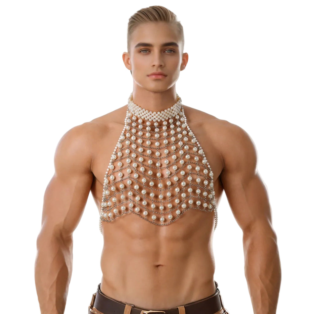 Faux Pearl Halter Harness Crop Top