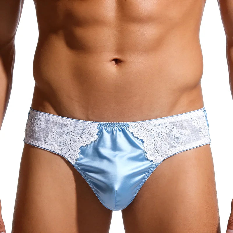 Shiny Lace Mid-Waist Briefs with Soft Pouch