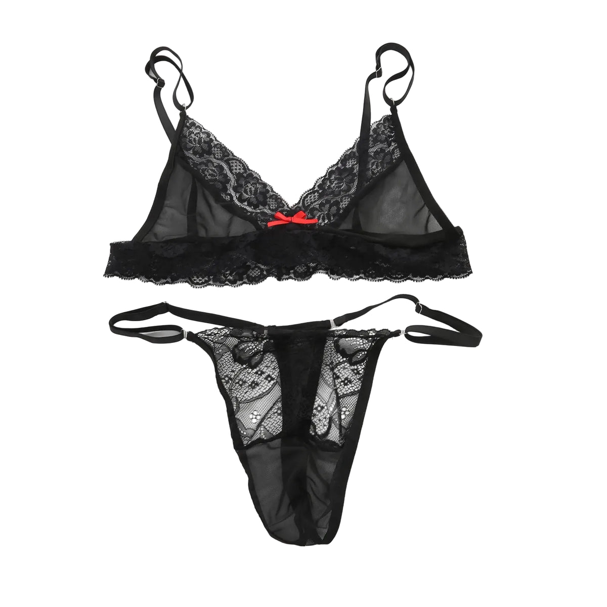Sheer Lace Bralette & Thong Set — Mesh Lingerie for Crossdressers, Femboys & Drag
