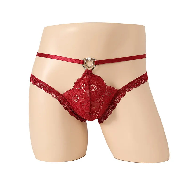Lace Pouch Panties for Men — Floral See-Through Bikini Briefs