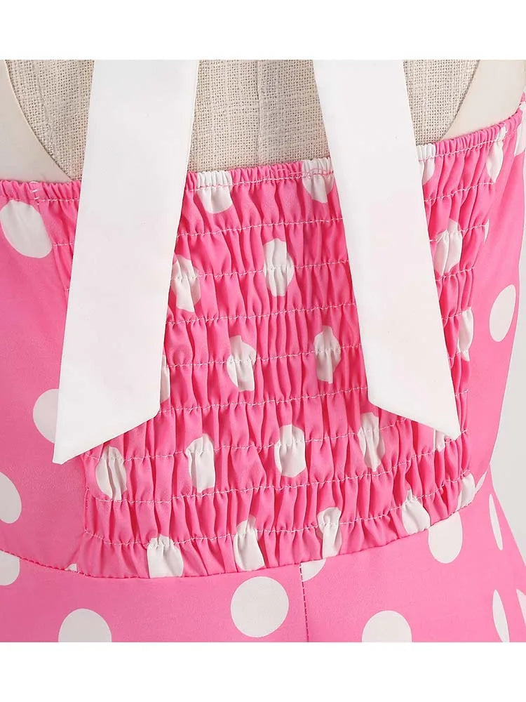 Polka Dot Halter Dress — Hepburn-Style 50s Vintage Party Dress with Belt