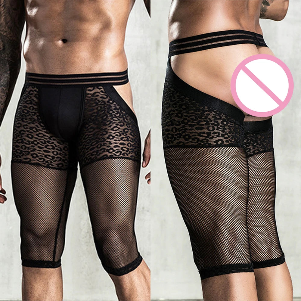 Sexy See-Through Mesh Open Butt Boxer