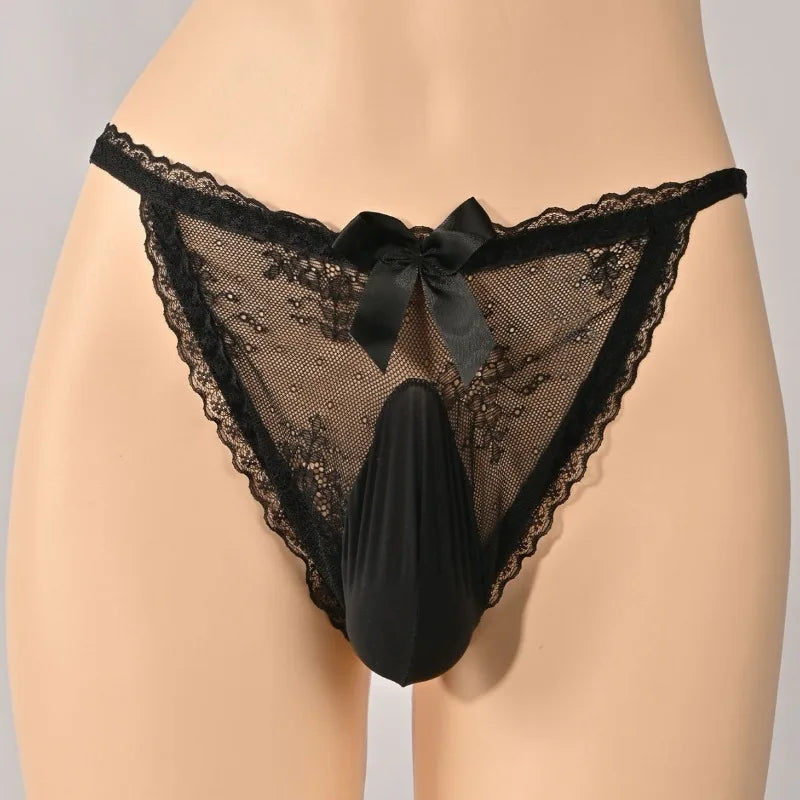 "Sissy Melany"Pearl & Chain Thong – Lace G-String for Femboys & Crossdressers