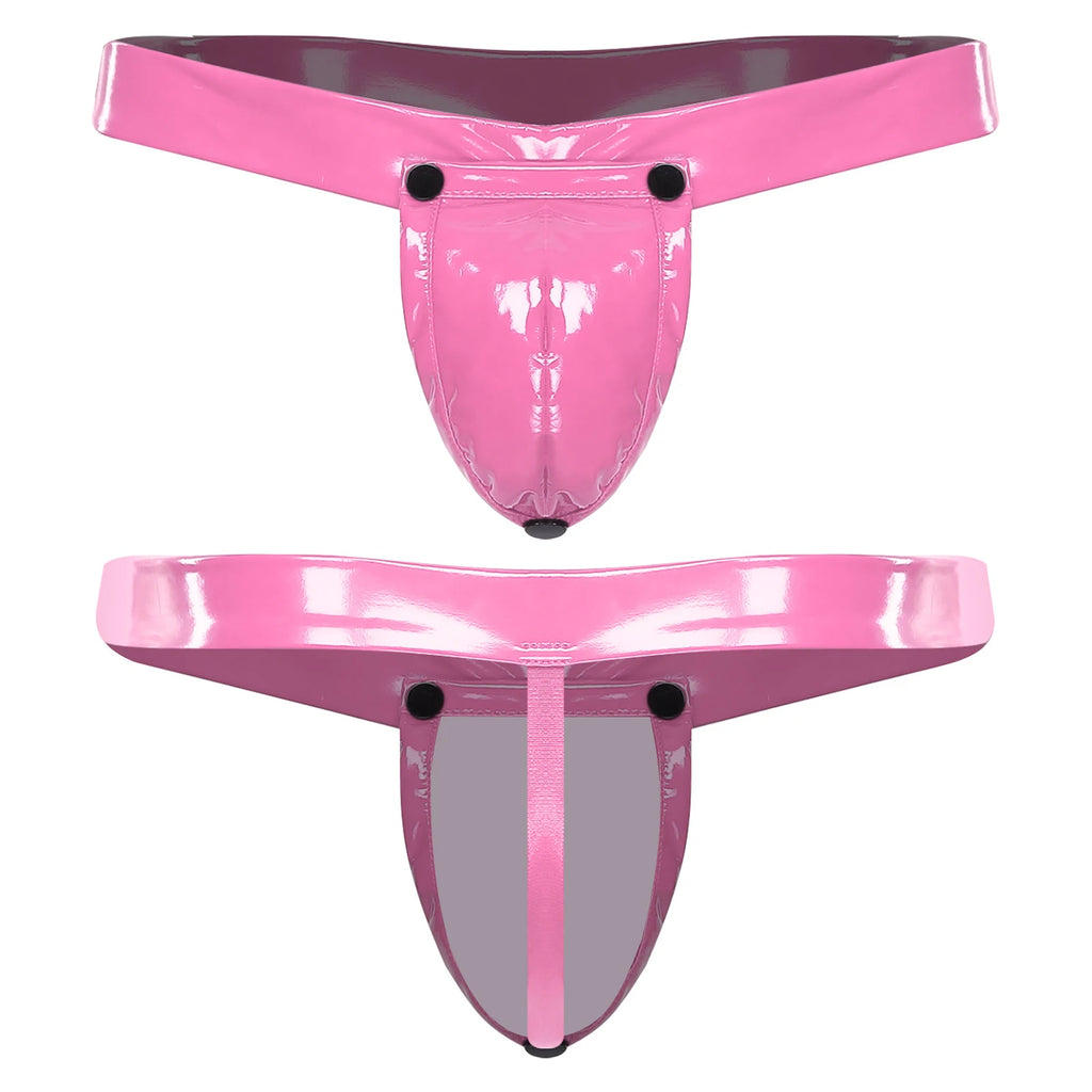 Glossy PU Leather O-Ring Thong with Detachable Pouch