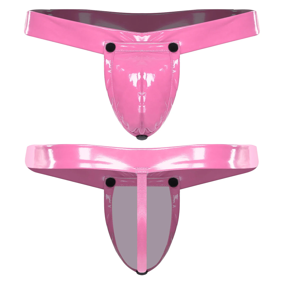 Glossy PU Leather O-Ring Thong with Detachable Pouch