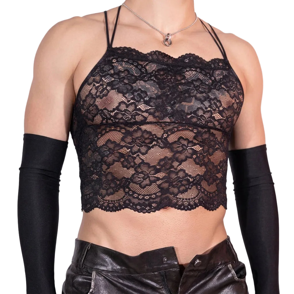 Floral Lace Crop Vest with Cross-Back Straps