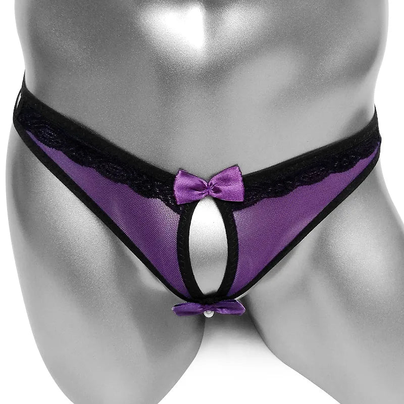 Elowyn Sheer Mesh Bow Thong — Sissy See-Through G-String Panties