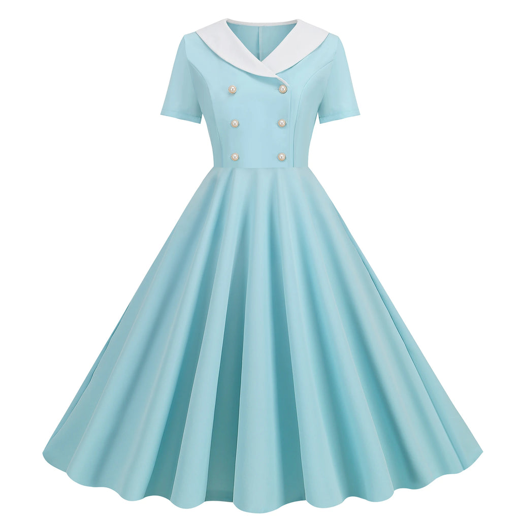 Vintage 50s A-Line Midi Dress — Peter Pan Collar, Fit & Flare Sundress