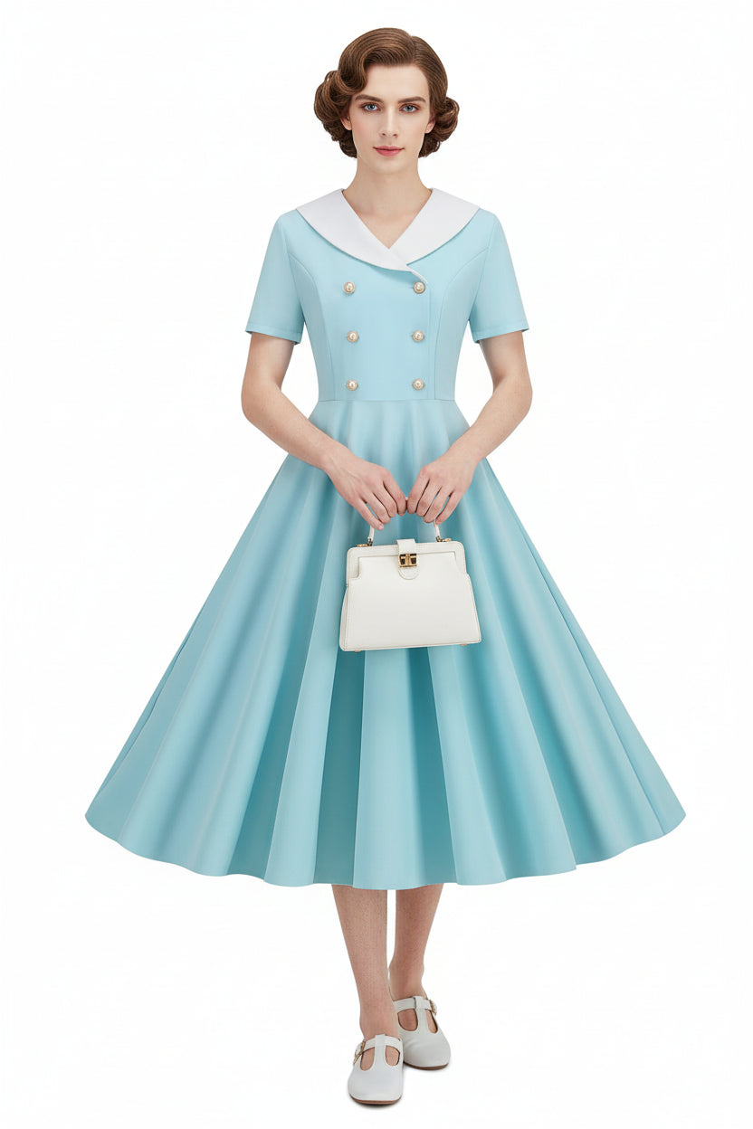 Vintage 50s A-Line Midi Dress — Peter Pan Collar, Fit & Flare Sundress