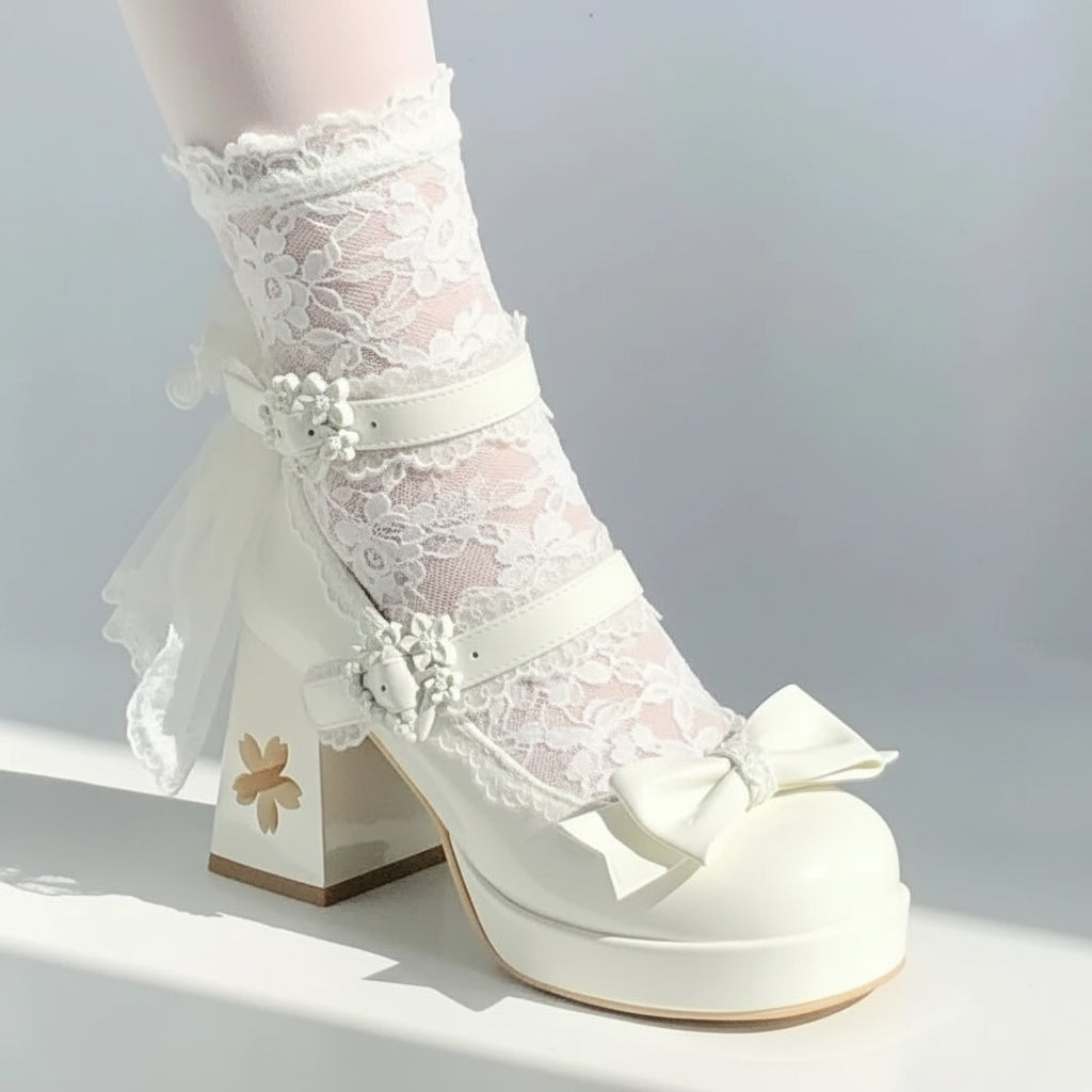 Sissy Mary Janes — Lolita Bow Pumps in Blush & Beige