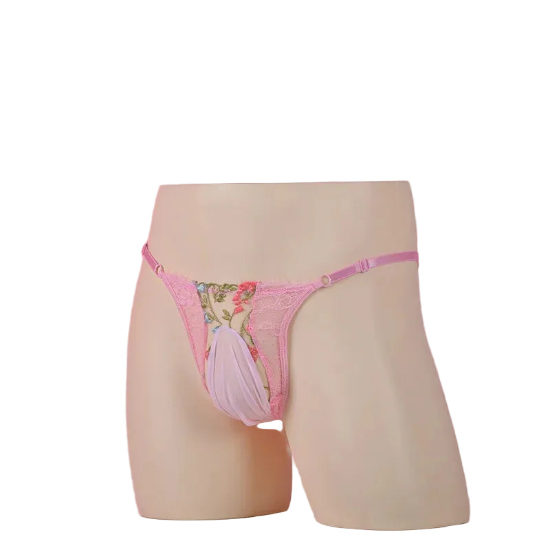 "Sissy Rynlee" Lace Embroidery Sheer Mesh Bikini Briefs — Feminine Crossdress Lingerie Panties