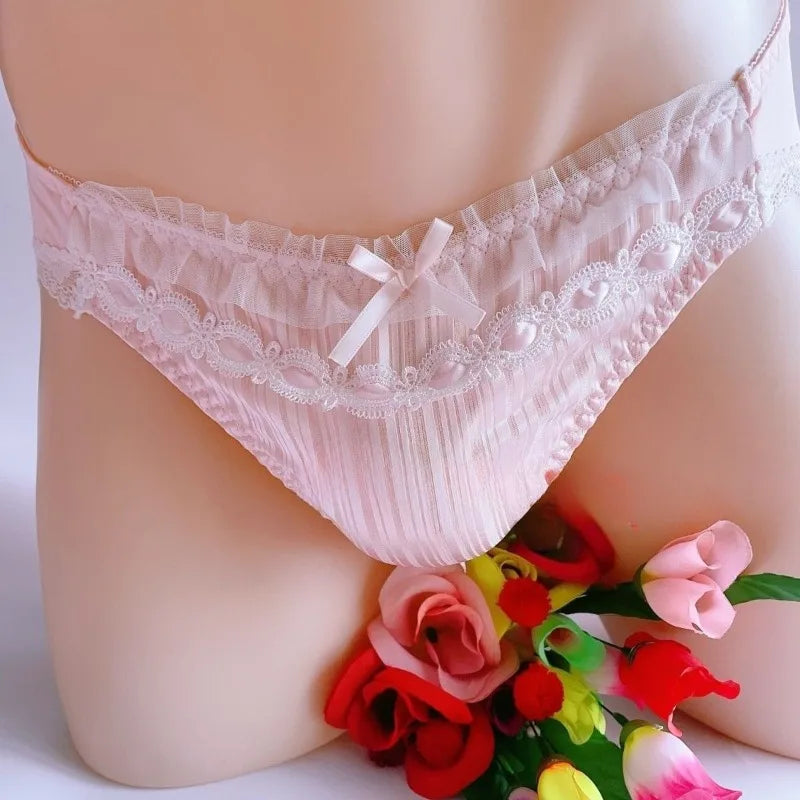 "Sissy Aylani" Lace Ruffle Panties – Bow-Trim Femboy Briefs | Sweet Lolita Lingerie